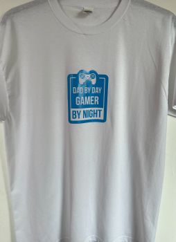 Hand Crafted Customisable Men's Top - Dad By Day, Gamer By Night T Shirt - Father's Day / Gift for Dad - Customisable