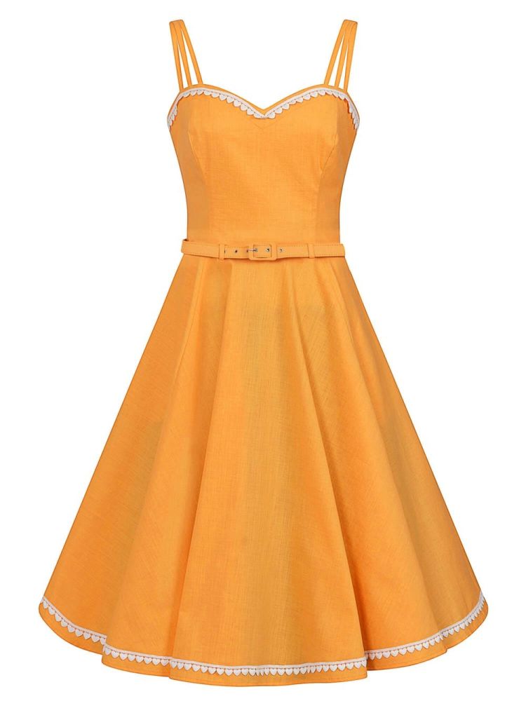 Collectif Womenswear Nova Heart Orange / Yellow Trim Sweetheart Neck Heart 
