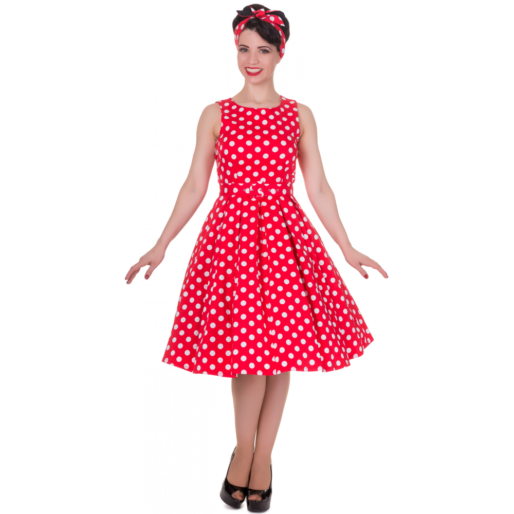 Dolly Dotty Retro May Annie Red Swing Dress with White Polka Dots