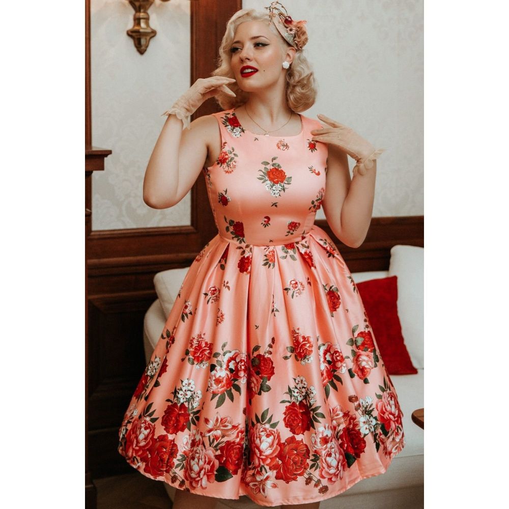 Dolly Dotty Retro Annie Vintage Raising Flowers 1950s Style Swing Dress in 