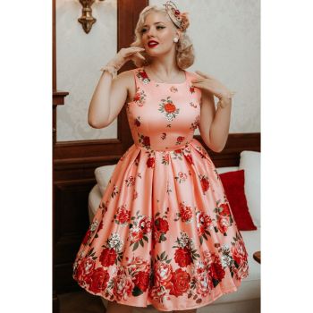 Dolly Dotty Retro Annie Vintage Raising Flowers 1950s Style Swing Dress in Pink
