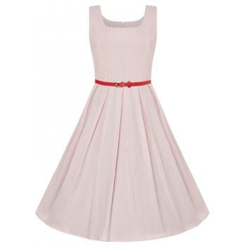 Dolly & Dotty Kid's Amanda Classic Striped 50s Vintage Swing Dress in Pale Pink