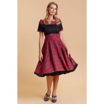 Dolly Dotty Retro Darlene Retro Swing Dress In Red Tartan With Full Skirt 1950s