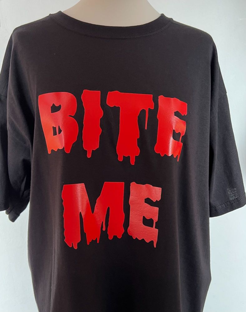 Customisable & Personalised Men's Women's Kid's Halloween T Shirt 'BITE ME'