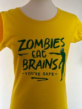 Customisable & Personalised Men's / Women's / Kid's Halloween T Shirt 'ZOMBIES EAT BRAINS - YOU'RE SAFE'