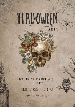 Personalised With Your Details - Customised Halloween Party Invitation PDF Printable Skull Daisy Butterfly Spider