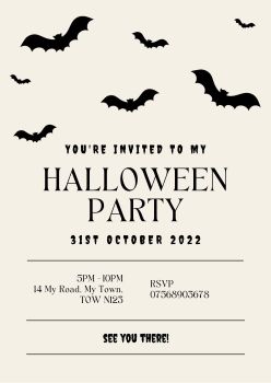 Personalised With Your Details - Halloween Party Invitation PDF Printable Flying Black Bats