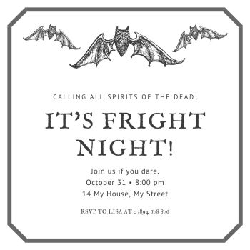 Personalised With Your Details - Halloween Party Invitation PDF Printable Calling All Spirits of the Dead - It's Fright Night Bats
