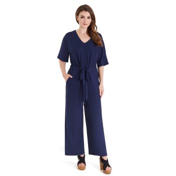 Dolly Dotty Work From Home Charlotte Navy Blue Wide Leg Soft Stretchy Jumpsuit