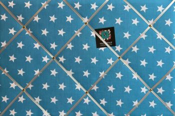 Custom Handmade Bespoke Fabric Pin Memo Notice Photo Cork Memo Board With Turquoise Blue & White Star With Your Choice of Sizes & Ribbons