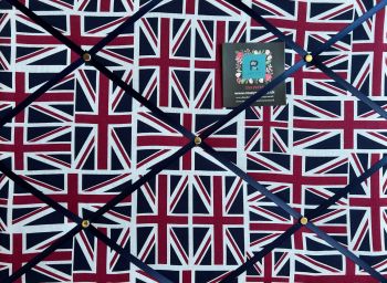Custom Handmade Bespoke Fabric Pin / Memo / Notice / Photo Cork Memo Board With Union Jack England Flag With Your Choice of Sizes & Ribbons