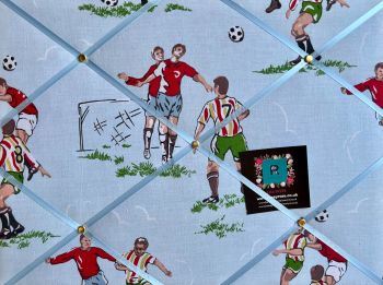 Custom Handmade Bespoke Fabric Pin Memo Notice Photo Cork Memo Board With Cath Kidston Football Soccer Footie With Your Choice of Sizes & Ribbon