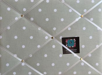 Custom Handmade Bespoke Fabric Pin Memo Notice Photo Cork Memo Board With Clarke & Clarke Sage Green Dotty Spot With Your Choice of Sizes & Ribbons