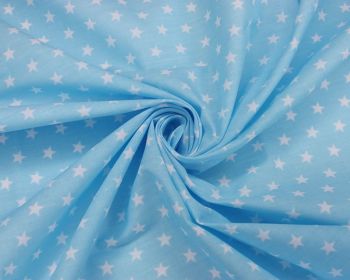 Stars Polycotton Sky Blue 80% Poly 20% Cotton 44 inch By The Metre FREE DELIVERY