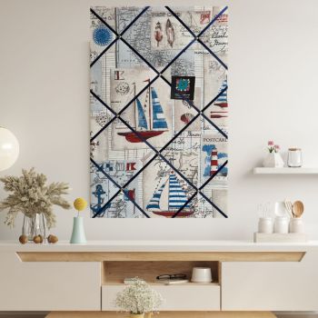 Custom Handmade Bespoke Fabric Pin Memo Notice Photo Bulletin Cork Memo Board With Nautical Sailing Boats Compass Map With Your Choice of Sizes & Ribb