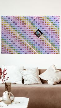Custom Handmade Bespoke Fabric Pin Memo Notice Bulletin Photo Cork Memo Board Made With Rainbow Multicolour Heart With Your Choice of Sizes & Ribbons