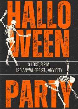 Personalised With Your Details - Customised Halloween Party Invitation PDF Printable Black & Orange Grungy Edgy Skeleton Party Invite