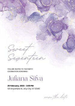 Personalised With Your Details - Customised Birthday Party Invitation PDF Printable Purple Floral Sweet Seventeen Invite