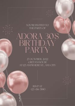 Personalised With Your Details - Customised Birthday Party Invitation PDF Printable Pink Minimalist Pink Balloons 30th Invite