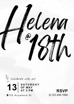 Personalised With Your Details - Customised Birthday Party Invitation PDF Printable Black White Minimalist 18th Invite