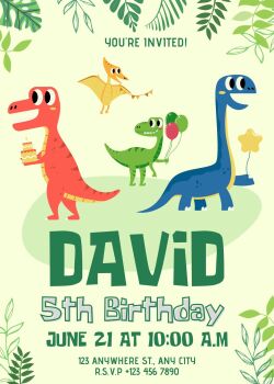 Personalised With Your Details - Customised Birthday Party Invitation PDF Printable Green Dinosaurs Colourful Birthday Invite