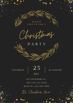 Personalised With Your Details - Customised Christmas Party Invitation PDF Printable Black & Gold Glitter Luxury Party Invite
