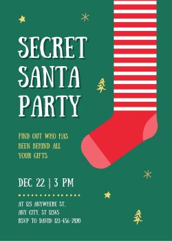 Personalised With Your Details - Customised Christmas Party Invitation PDF Printable Red & Green Secret Santa Xmas Stocking Party Invite