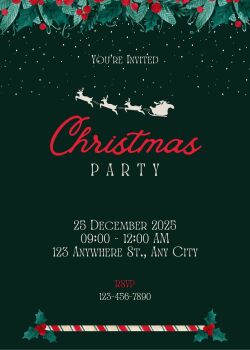 Personalised With Your Details - Customised Christmas Party Invitation PDF Printable Red Green Santa Sleigh & Reindeer Party Invite