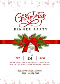 Personalised With Your Details - Customised Christmas Party Invitation PDF Printable White & Red Holly Bow Dinner Party Invite