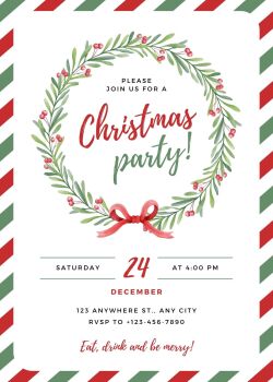 Personalised With Your Details - Customised Christmas Party Invitation PDF Printable Red Green Floral Wreath Festive Invite