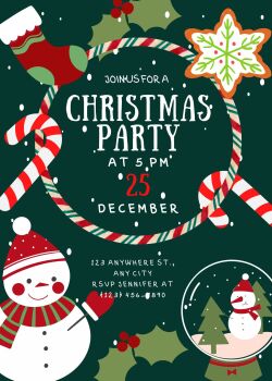 Personalised With Your Details - Customised Christmas Party Invitation PDF Printable Red Green Colourful Snowman Candy Cane Party Invite