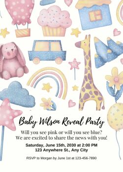 Personalised With Your Details - Customised Gender Reveal Celebration Invitation PDF Printable Pink & Blue Giraffe Bunny Baby He Or She