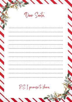 PDF Printable Red & Green Christmas Pattern Letter To Santa - I Promise To Share