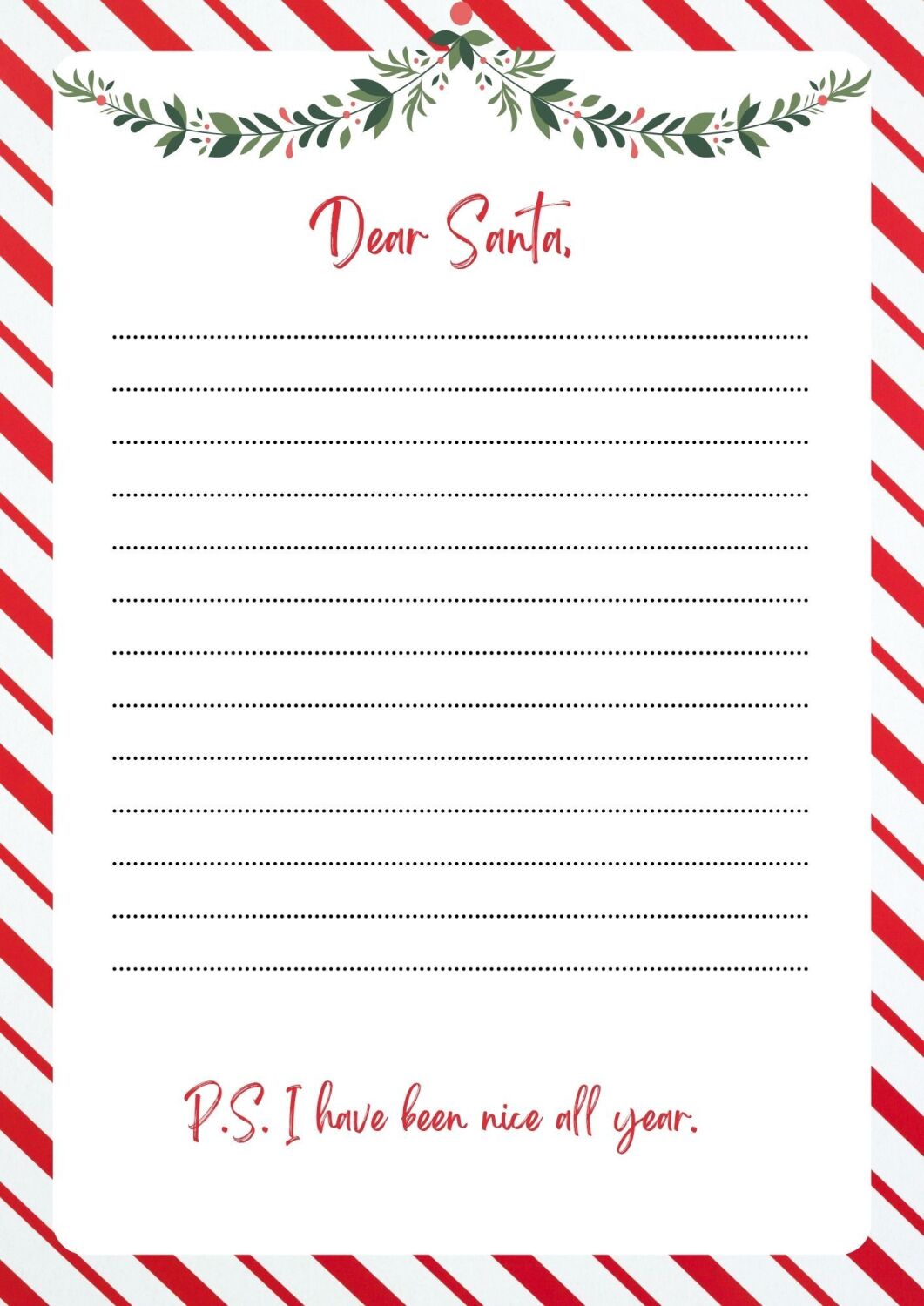 PDF Printable Red & Green Christmas Pattern Letter To Santa - I Have Been N