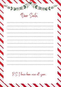 PDF Printable Red & Green Christmas Pattern Letter To Santa - I Have Been Nice All Year