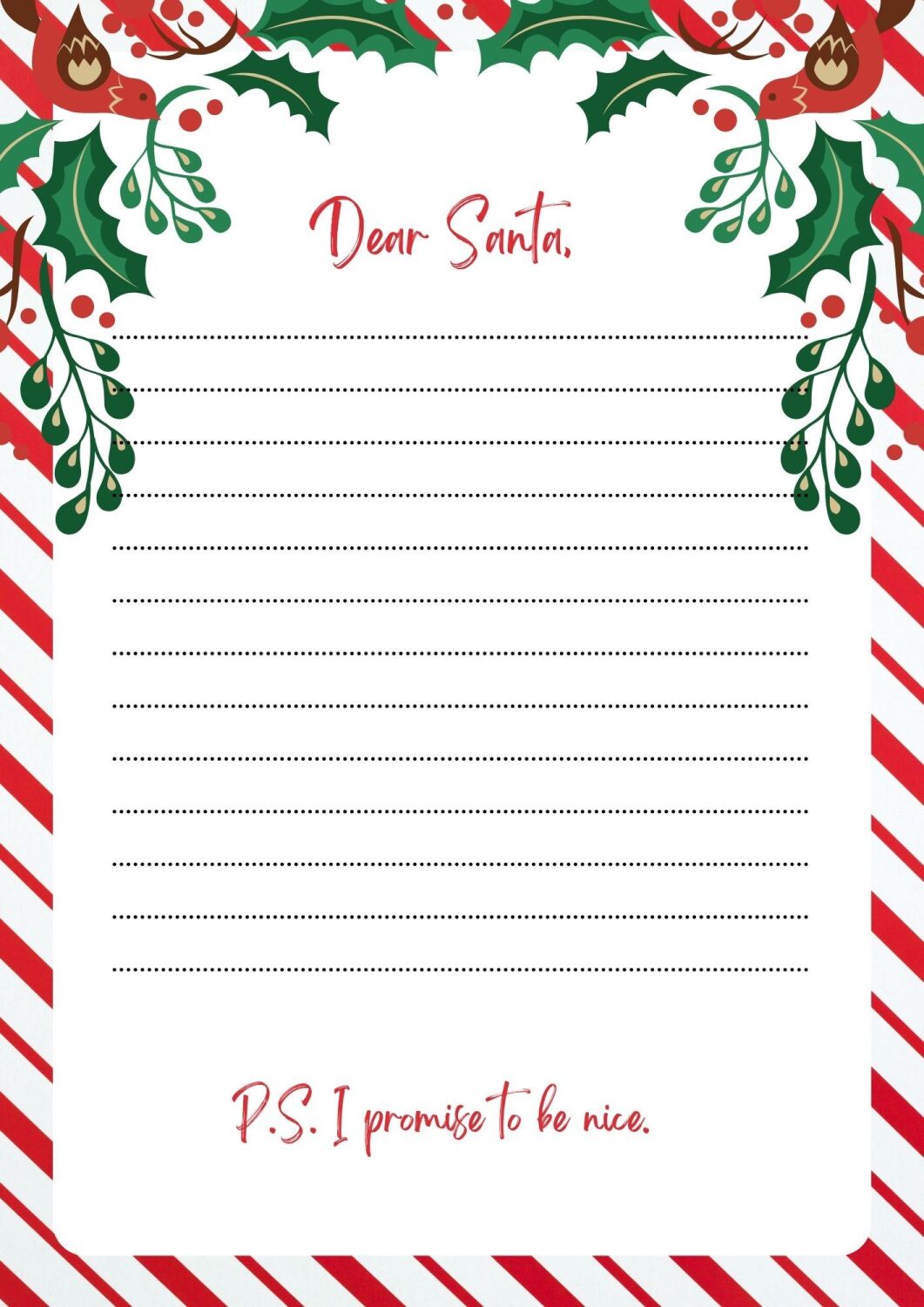 PDF Printable Red & Green Christmas Pattern Letter To Santa - I Promise To 