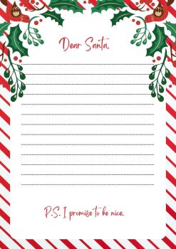 PDF Printable Red & Green Christmas Pattern Letter To Santa - I Promise To Be Nice