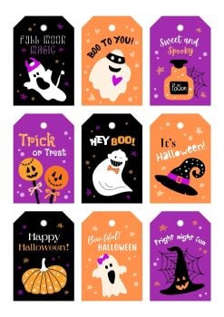 PDF Printable Black Purple & Orange Halloween Gift Basket Tags