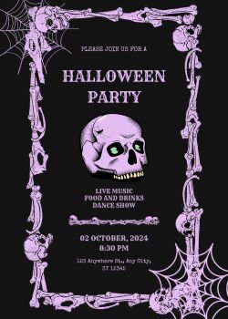 Personalised With Your Details - Customised Halloween Party Invitation PDF Printable Purple & Black Skull Skeleton Cobweb Party Invite