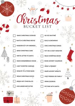 Personalised Customisable - PDF Printable Red & White Christmas Bucket List