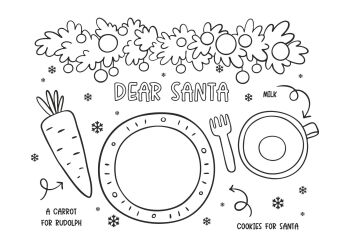 PDF Printable Black White Santa Father Christmas Placemat Cookie & Carrot