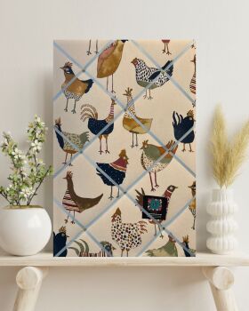 Custom Handmade Bespoke Fabric Pin Memo Notice Photo Cork Memo Board With Prestigious Harriet Hens Chickens With Your Choice of Sizes & Ribbons