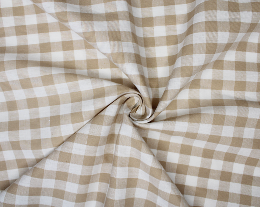 1cm Check Cotton Gingham Check In Camel 100% Cotton 140cm Width Sold By The