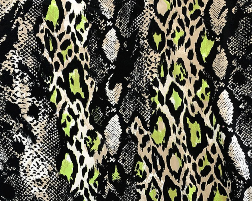 Neon Snakeskin Cotton Jersey Black & Lime Green Fabric 59