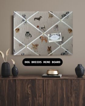Custom Handmade Bespoke Fabric Pin Memo Notice Photo Cork Memo Bulletin Board Linen Look Dog Breeds Choice of Sizes & Ribbons