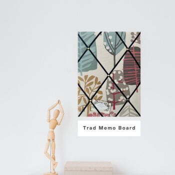 Custom Handmade Bespoke Fabric Pin Memo Notice Photo Cork Memo Board With Clarke & Clarke Trad Pastel Trees Your Choice of Sizes & Ribbons