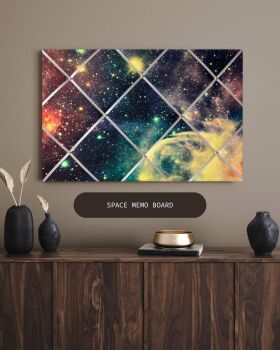 Custom Handmade Bespoke Fabric Pin Memo Notice Photo Cork Memo Board With Black Space Stars Candy Nebula With Your Choice of Sizes & Ribbons