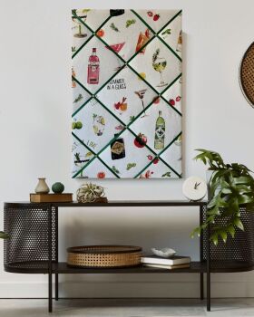 Custom Handmade Bespoke Fabric Pin Memo Notice Photo Cork Memo Bulletin Pin Board With Clarke & Clarke Happy Hour Gin & Tonic With Choice of Size & Ri