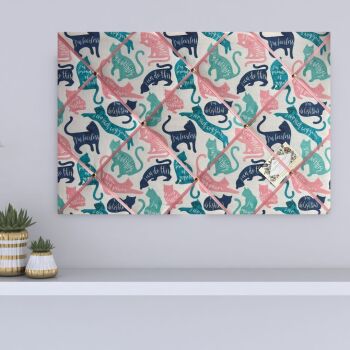 Blue & Pink Motivational Cats Lightly Padded Fabric Notice Bulletin Memo Cork Board - Bespoke Handcrafted