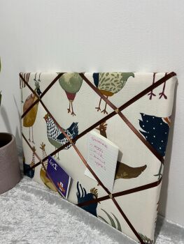 Harriet Hen Chicken Lightly Padded Fabric Notice Memo Bulletin Board - Made to your specifications, Great for displaying cards, notes, photos, letters
